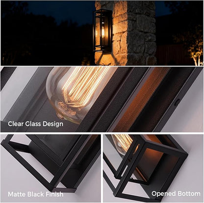 8Pack 18inch Outdoor Wall Light Fixtures,Exterior Waterproof Lanterns,Porch Sconces Wall Mounted Lighting with E26 Sockets & Glass Shades,Modern Matte Black Wall Lamps for Patio Front Door Entryway