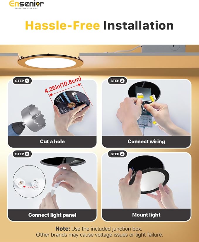 Ensenior 24 Pack 4 Inch LED Recessed Ceiling Light, Dimmable, 2700K-5000K 5CCT, 750LM 9W 120V, High Brightness Dimmable Canless Wafer Downlight - ETL&FCC&IC