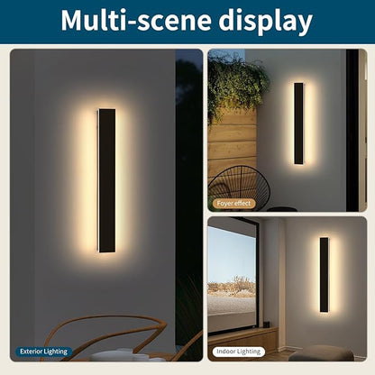 23.6inch Modern LED Wall Sconce, 3000K Warm White Outdoor Lights, IP65 Waterproof, Black Aluminium, Minimalist Wall Light Fixture, AC 85-265V, 24W, Wall Lamp for Yard, Patio, Garage, Porch
