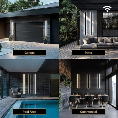 𝗠𝗢𝗗 𝗟𝗜𝗚𝗛𝗧𝗜𝗡𝗚 Waterproof Outdoor Wall Light with Smart Home App, Wi-Fi/Bluetooth, Adjust 3000K-6000K & Brightness, LED Long Porch Lights with App Control, 1-Pack (79" | Smart Home)