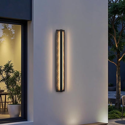 LamQee 31.5" Long Outdoor Modern LED Wall Light 3000K 1400LM, Hammered Wrought Iron and Aluminum, Linear Exterior Lighting Fixtures Wall Mount Waterproof Outside Sconce for House Porch Patio Garage