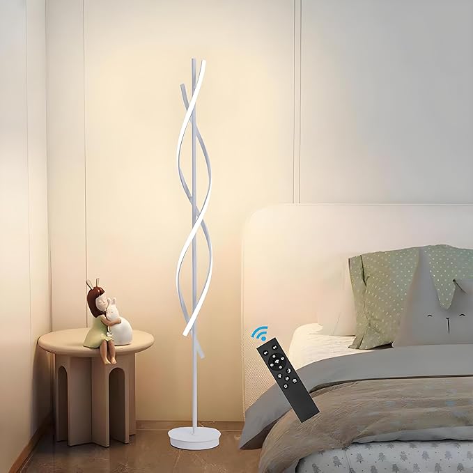 NKU Unique Spiral Floor Lamp 3 Color Dimmable with Remote, 63in Modern Creative White Standing Tall Lamp for Living Room Bedroom Office
