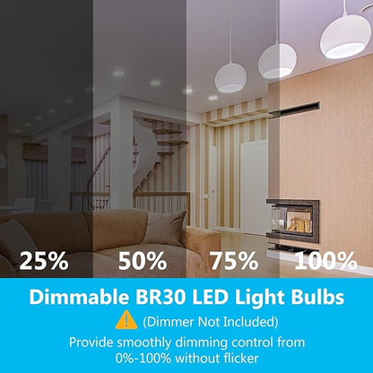 DAYBETTER 12Pack BR30 LED Light Bulbs Indoor Flood Light 65W Equivalent, Daylight White 5000K, Dimmable Recessed Light Bulb for Bedroom Kitchen Living Areas, 800 Lumens E26 Base
