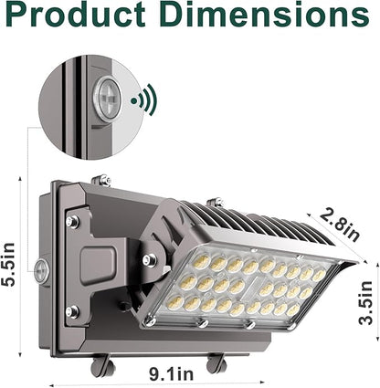 6Pack 120W LED Wall Pack Lights, 360° Adjustable Panel with Dusk to Dawn Photocell, 18000Lm 5000K Daylight, IP65 Waterproof & Advanced Heat Dissipation Outdoor Security Lighting