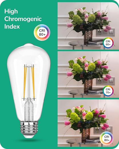 EDISHINE 6 Pack Vintage LED Edison Bulbs 8W Equivalent 60W, ST64 Dimmable Led Light Bulbs, 700LM 4000K Cool White Light E26 Base, Decorative Antique LED Filament Bulbs for Home and Commercial