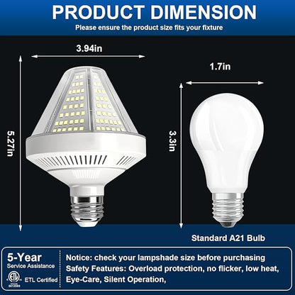 6000 Lumen LED Corn Cob Light Bulb,5000K Daylight White 40 watt, 400 watt Equivalent, e26/e27 Base Garage Light Bulb, 100-277v Energy Saving LED Lights for Indoor/Outdoor, 2 Pack