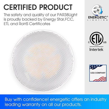 Energetic PAR38 Outdoor LED Flood Light Bulb, 2700K Soft White, 90 Watt Equivalent, Wet Rated, 900LM, E26 Base, Non-Dimmable,12 Pack