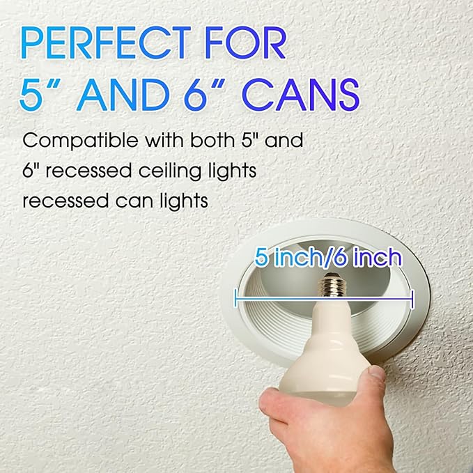 Energetic LED Flood Light Bulbs BR30, 65W Equivalent, Dimmable, Cool White 4000K, 750lm, Indoor Flood Lights for Recessed Cans, 6 Pack