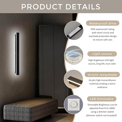 2pcs Modern Long Outdoor Wall Light 39.4in Black Exterior Wall Lighting IP65 Waterproof Garage Outdoor Wall Sconce 3000K-6000K Dimmable LED Lights Linear Wall Light for House Porch Patio
