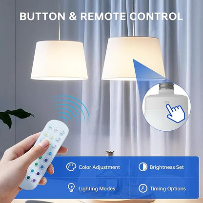 Rechargeable Battery Operated Light Bulb: E26 Wireless LED Night Light with Remote Control and Timer for Lamp, 3000mAh Dimmable Magnetic Puck Lights, 3 Color Temperatures+12 RGB Colors, Outdoor, 4pcs