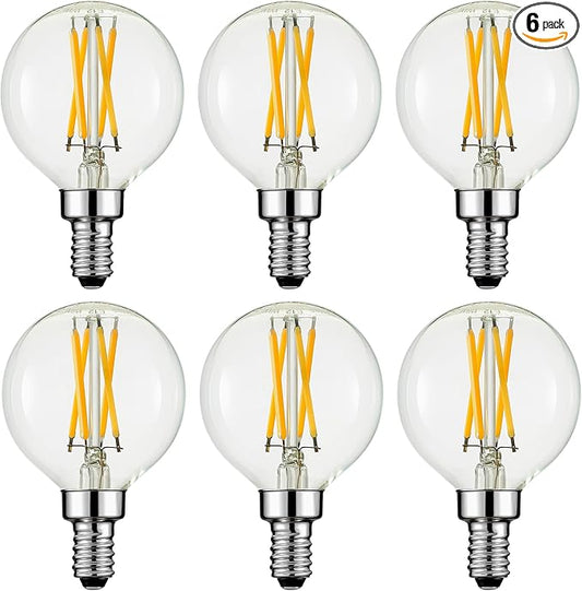Arberlic G16.5 Light Bulb,4W E12 LED Bulb dimmable Equivalent E12 Candelabra Bulb 40 Watt,Warm White 2700K,400lm,CRI85+,AC120V,Edison Style,Clear Glass,ETL Listed,Pack of 6