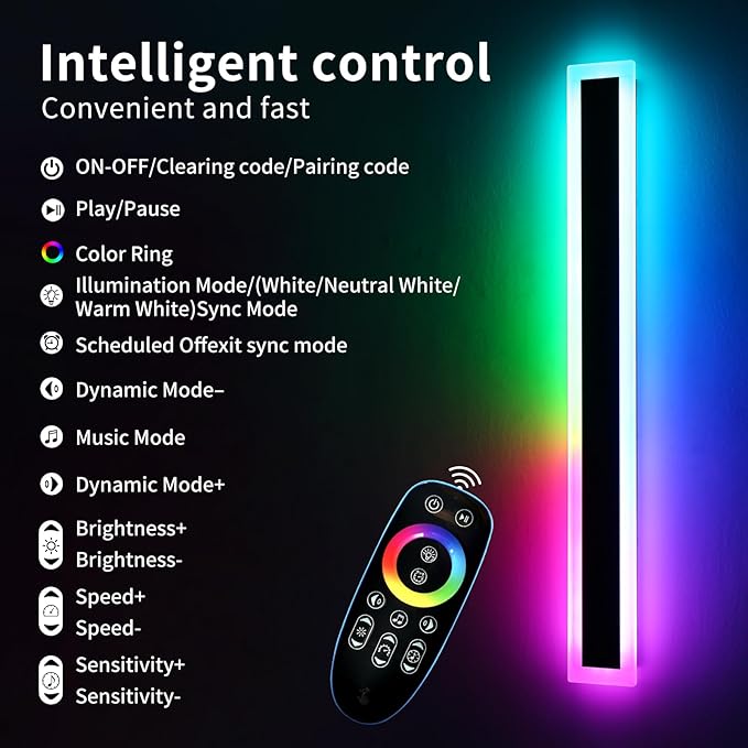 Mikeru Upgraded Widened RGB Long LED Wall Lights, 2Pack 23.6inch Outdoor Sconces RGB/Warm/White Dimmable Outdoor Wall Lights Exterior Front Porch Light Ip65 Waterproof Wall Sconce with Remote Control