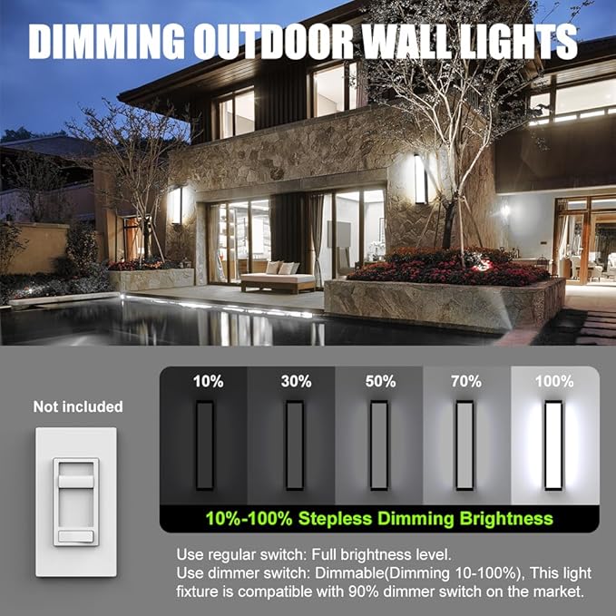 Sytmhoe Outdoor Wall Lights 10%-100% Dimming,2Packs Dimmable LED Modern Patio Wall Light Fixture, 23.6in Black Exterior Sconce Lights Suitable for Garage Courtyard House(6000K)
