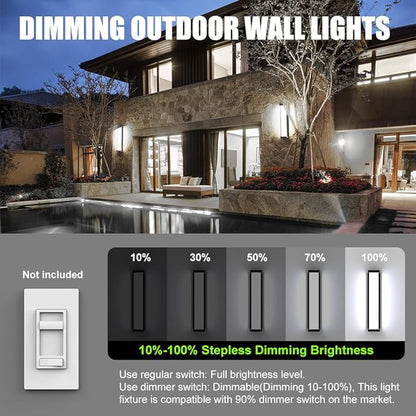 Sytmhoe Outdoor Wall Lights 10%-100% Dimming,2Packs Dimmable LED Modern Patio Wall Light Fixture, 23.6in Black Exterior Sconce Lights Suitable for Garage Courtyard House(6000K)