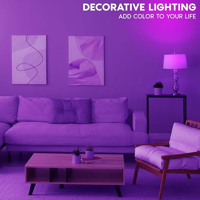 Luxrite E12 LED Filament Purple Light Bulbs, 4.5W (40W Equivalent), Colored Glass Candelabra Bulb, UL Listed, E12 Base, Indoor Outdoor, Porch, Decoration, Party, Holiday, Event, Home Lighting (6 Pack)