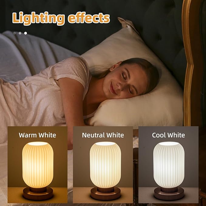 Bedside Table Lamp with Glass Shade, Small Nightlight Lamp Elegant Milky White Glass Nightstand Lamp Modern Desk Lamp with Plug-in Style for Bedroom Living Room Tabletop Dia5.9"x H9.8"