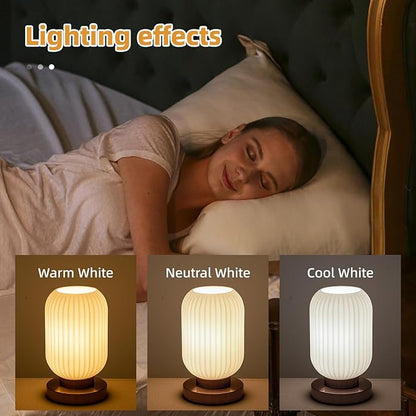 Bedside Table Lamp with Glass Shade, Small Nightlight Lamp Elegant Milky White Glass Nightstand Lamp Modern Desk Lamp with Plug-in Style for Bedroom Living Room Tabletop Dia5.9"x H9.8"