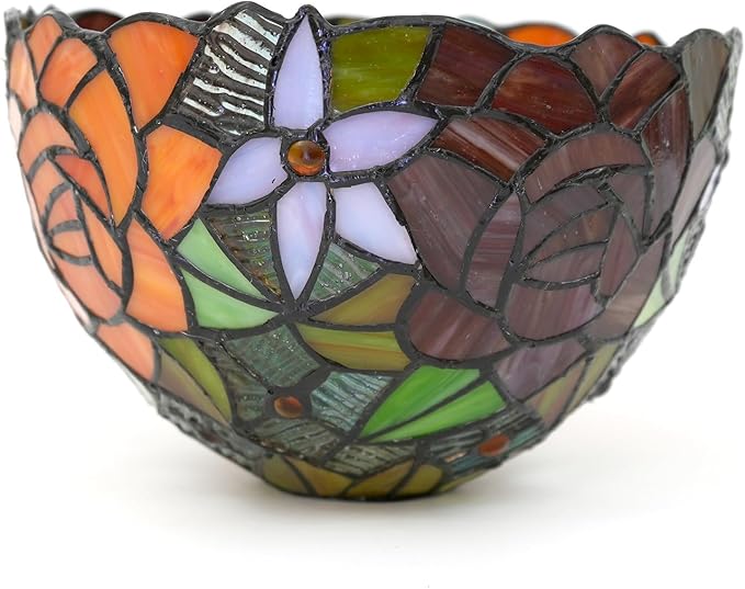 Tiffany Replacement Lamp Shade, 8 Inch Gorgeous Roses Stained Glass Lamp Shade Handmade Vintage Lampshades Accessories Fit for Table Lamp Pendant Light Wall lamp