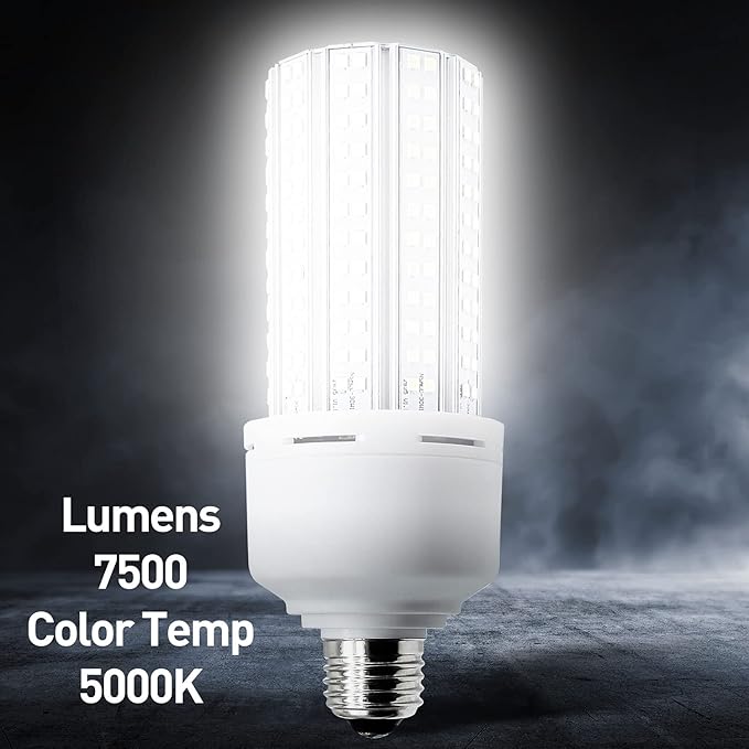 2 Pack LED Corn Light 600W Equivalent LED Corn Bulb 7500 Lumen 60W Large Area Cool Daylight White E26/E27 Medium Base for Garage Backyard Bedroom Warehouse Factory Workshop Street