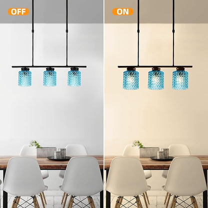 Blue Hammered Glass Lamp Shades with 1-5/8 inch Fitter 3 Packs, Blue Wave Cylinder Glass Shade Covers Replacement Globe for Pendant Light fixtures Vanity Lights Wall Sconces Chandelier