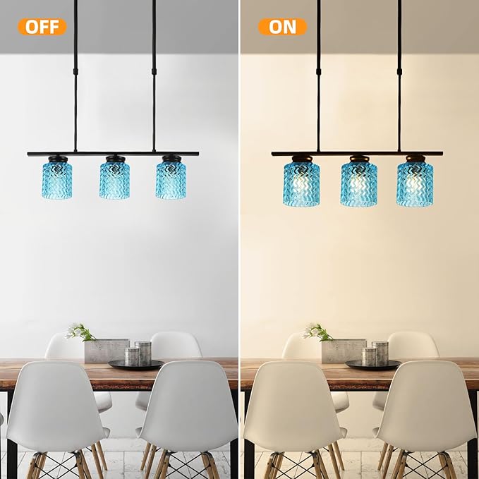 1Pack Corrugated Blue Glass Lamp Shades with 1-5/8 inch Fitter, Cylinder Glass Shade Covers Replacement Globe for Pendant Light fixtures Bathroom Vanity Lights Wall Sconces
