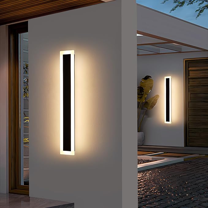 Mikeru 2Pack 31.4inch Modern Outdoor Exterior Wall Light, 3000k/4500k/6000k 3 Colors Switchable Large Outdoor Fixture Wall Mount, Ip65 Waterproof Modern Long Porch Light, Hardwired (Width: 5.5inch)