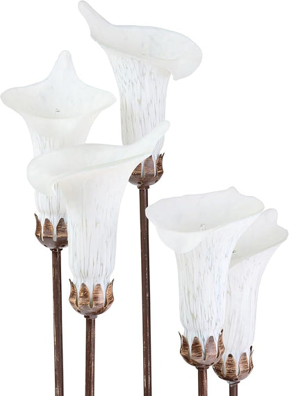RIVER OF GOODS 19.5" H Calla Lily Bronze Base with White Glass Bell Shades Candlestick Table Lamp