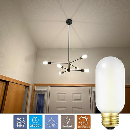 Leools E26 LED Bulb 4W Equivalent e26 led Bulb 40 Watt Dimmable Warm White 2700K E26 Frosted Edison Bulb AC120V 400lm Tubular T14 T45 LED Bulb for Pendant, Sputnik,Vanity,Chandeliers Pack of 6