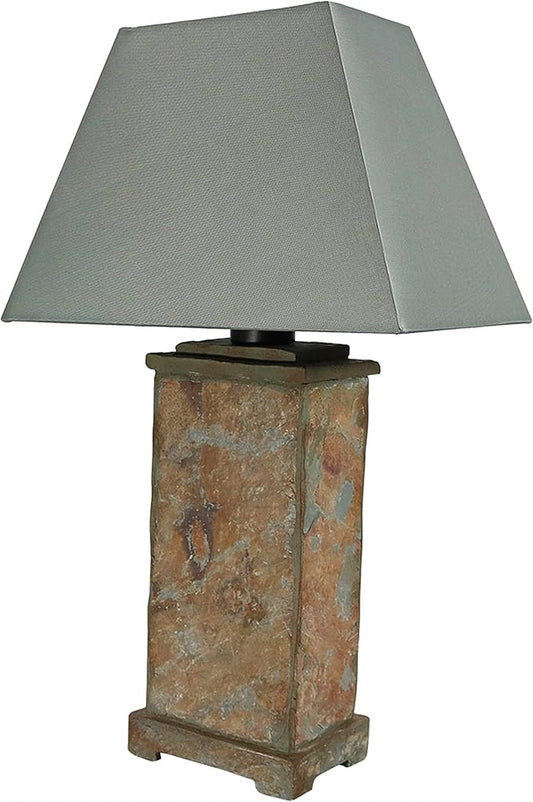 Sunnydaze 24" Outdoor Table Lamp - Weather-Resistant Natural Slate Light for Indoor or Outdoor Use - Gray Cotton Lampshade - Stone