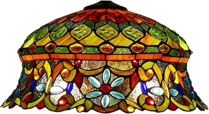 18-Inch Large Tiffany Lamp Shade Replacement, Only Vintage Stained Glass Rose Peacock Hat Lampshades fit for Table Lamps Floor Lamps Desk Bedside Reading Lighting,Hat