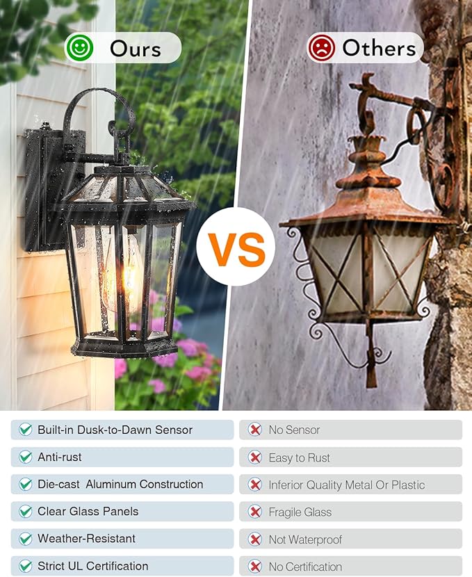 VIANIS Dusk to Dawn Exterior Light Fixture, Waterproof Outdoor Wall Sconce Porch Light for House, 100% Anti-Rust Aluminum Outside House Lights, Farmhouse Coach Lantern for Porch, Garage, Front Door