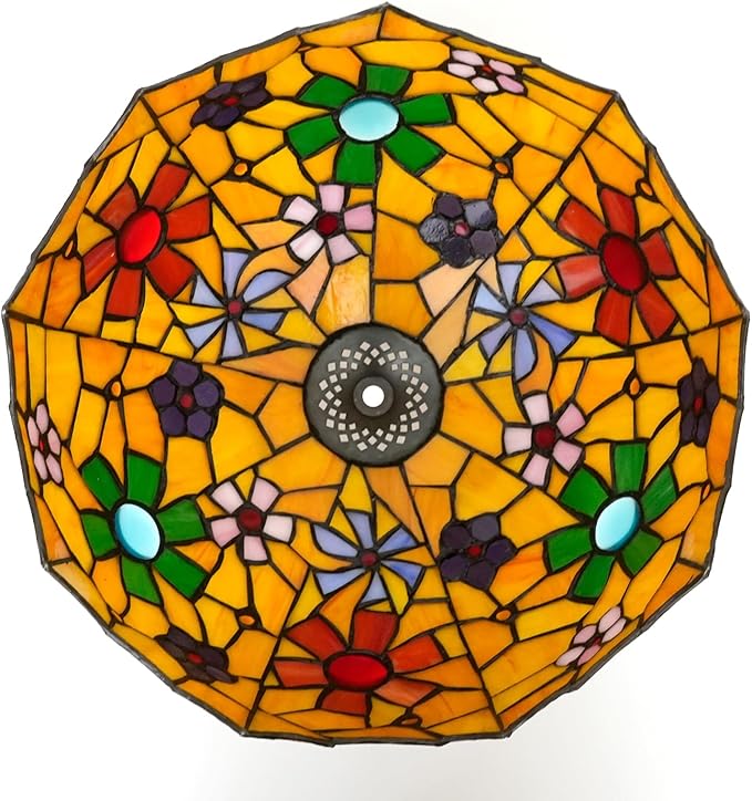 Tiffany Style Lamp Shade, 12 Inch Yellow Background Flower Stained Glass Lamp Shade Replacement Lamp Cover Accessories Fit for Table Lamp Pendant Light Ceiling Light