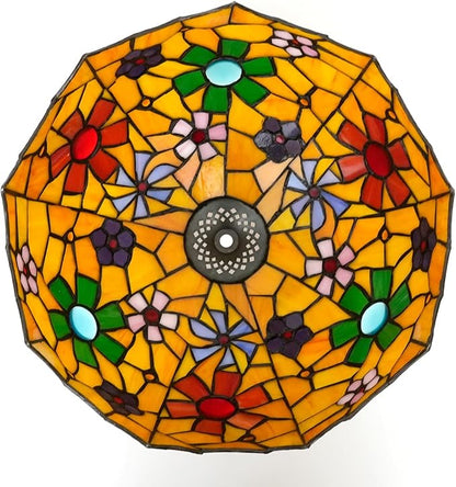Tiffany Style Lamp Shade, 12 Inch Yellow Background Flower Stained Glass Lamp Shade Replacement Lamp Cover Accessories Fit for Table Lamp Pendant Light Ceiling Light