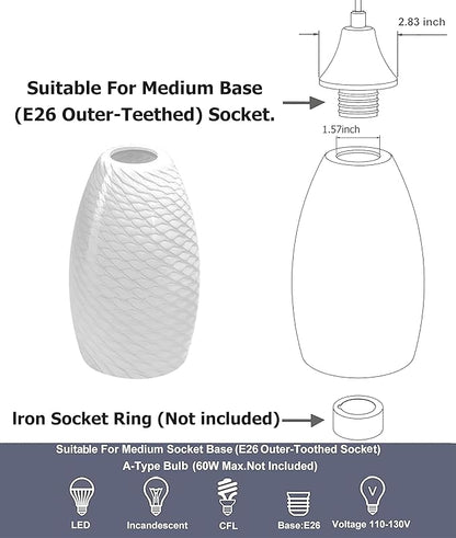 GO&SO 3 Packs Milky-White Ripple Oval Glass Lamp Shades - Hand-Blown Art Glass Pendant Light Fixture, E26 Base, 7.8"H, 1.57" Fitter, Mini Chandelier Replacement Shades Set for Kitchen Dining Room