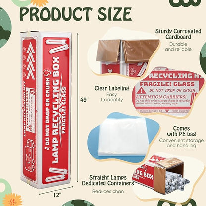 1 Set Recycling Box for Straight Lamps with Bags 4 Foot Jumbo Straight Lamp Storage Box 49 x 12 Inch Holds up to 61 x T12 Tube Lights or 132 x T8 Fluorescent Tubes