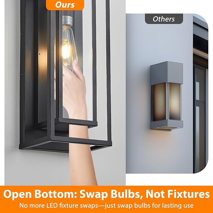 AIBISDO 18In Large Outdoor Wall Light -2 Pack, Black Exterior Lighting Fixture, Outdoor Wall Lantern with Clear Glass Shade, Waterproof Porch Light for Patio, Garage, Front Door（Black）