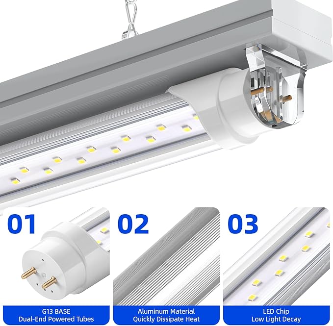 Barrina T8 LED Bulbs 4 Foot Type B, 24W, 3200LM, 6000K Bright Light, G13, Double End Powered, Ballast Bypass, 4FT LED Fluorescent Replacement, T8 T10 T12 LED Replacement, Clear Cover, 25 Packs