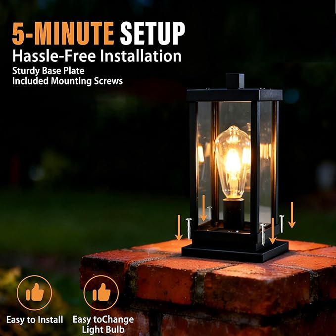 Outdoor Post Light Fixture, Hardwired Aluminum and Clear Glass Lamp Post Lantern, Waterproof Exterior Light for Yard, Driveway, Garden, Gate Pillar,E26 Base (Bulb Not Included)