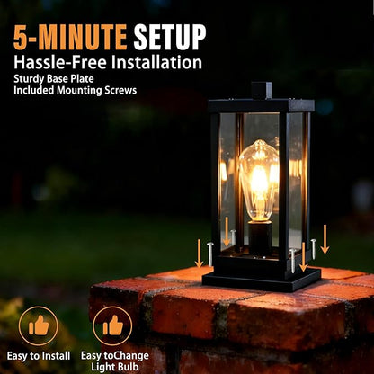 Outdoor Post Light Fixture, Hardwired Aluminum and Clear Glass Lamp Post Lantern, Waterproof Exterior Light for Yard, Driveway, Garden, Gate Pillar,E26 Base (Bulb Not Included)