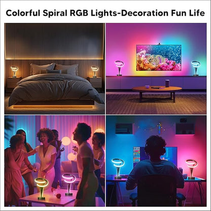 Spiral LED Table Lamp Set of 2-10 Color Modes, Touch Dimming, Modern Nightstand Lights for Bedroom & Living Room