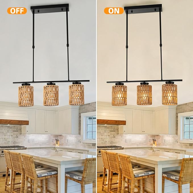 Rattan Lamp Shade Small Boho Shades Replacement 1-5/8 inch Fitter Cylinder Woven Lampshade for Floor Lamps Pendant Light Chandelier Wall Sconces Shade Ceiling Fan Light Covers 3 Pack