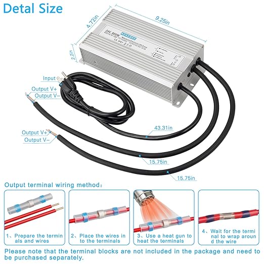 LED Driver 24V800W Waterproof Power Supply 90-130V to 24V33.3A AC to DC Converter IP67 Low Voltage Transformer Suitable for Indoor and Outdoor LED Lighting and Any 24V DC Device