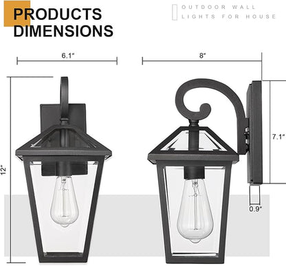 Outdoor Light Fixtures Wall Mount, Waterproof Exterior Wall Lanterns with Glass, Outside Wall Sconces, Front Porch Lights for House Garage Doorway Patio (Small, 1Pack)