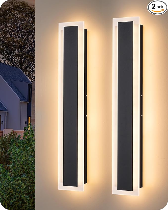 EDISHINE Upgraded 2 Pack 23.6" LED Outdoor Wall Light, Linear Modern Outdoor Sconce Lights, Adjustable Brightness & Color Temperature, IP65 Waterproof, Long Exterior Lighting Fixtures for Garage