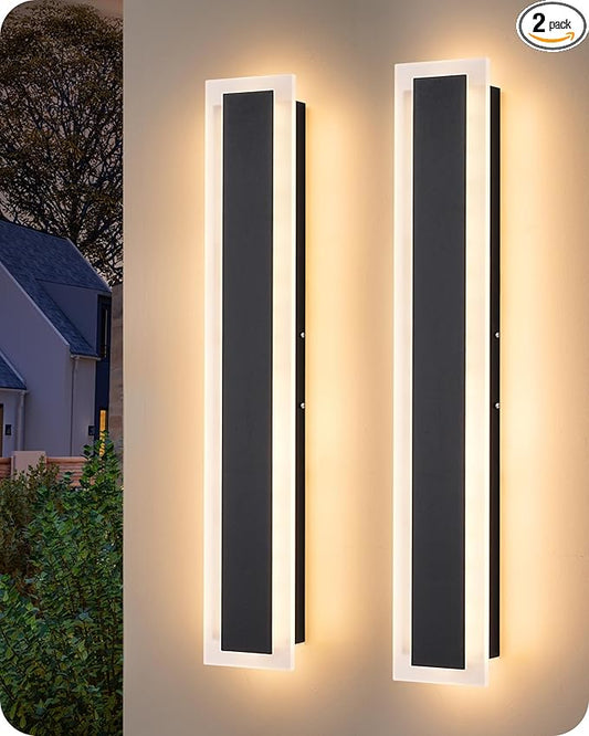 EDISHINE Upgraded 2 Pack 23.6" LED Outdoor Wall Light, Linear Modern Outdoor Sconce Lights, Adjustable Brightness & Color Temperature, IP65 Waterproof, Long Exterior Lighting Fixtures for Garage