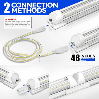 Barrina LED Shop Lights, 40W 5500LM 5000K, 4FT Integrated Fixture, V Shape,T8 Light Tube, Daylight White, Clear Cover, High Output, LED Shop Lights for Garage Warehouse Workshop Basement (Pack of 6)