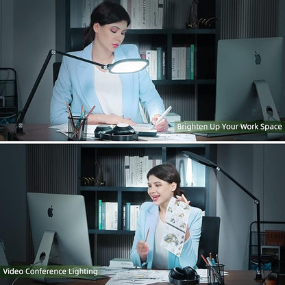 Video Conference Lighting for Computer, Dimmable Light for Video Recording, Meeting, Laptop & Webcam, 15W Ring Light for Desk with C- Clamp, Swing Arm, Remote, Memory & Timer CRI >95