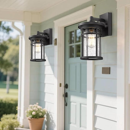 Outdoor Wall Sconces, Exterior Lantern Lighting Fixture, Mounted Lights for Patio, Porch, Garden, Balcony (Black, 12" H-2Pack)