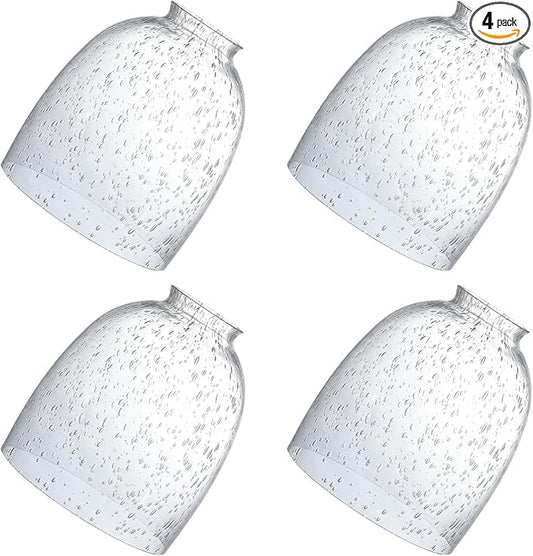 4 Pack Clear Seeded Glass Replacement,2-1/8" Fitter, 5.47" High, 4.76" Diameter Shades Covers for Ceiling Fan Light Fixtures Pendant Lighting Chandelier Vanity Light Kitchen Island Light.