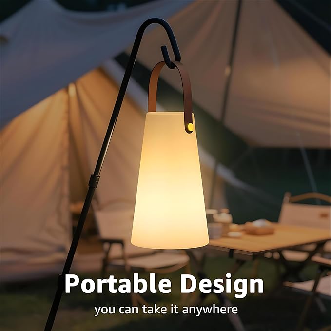 Outdoor Lanterns, GGII Rechargeable Camping Lantern with IP44 Waterproof, Battery Operated Outdoor Portable Cordless Table Lamp with RGB Lights for Patio Balcony Garden (Leather Handle)